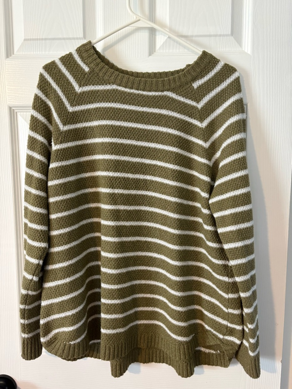 Pink Clover Olive & White Striped Crewneck Sweater